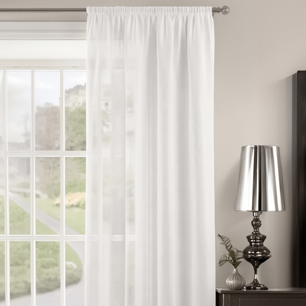 Velosso Riva Plain White Slot Top Voile Panel Curtain 150 x 122cm Image 2