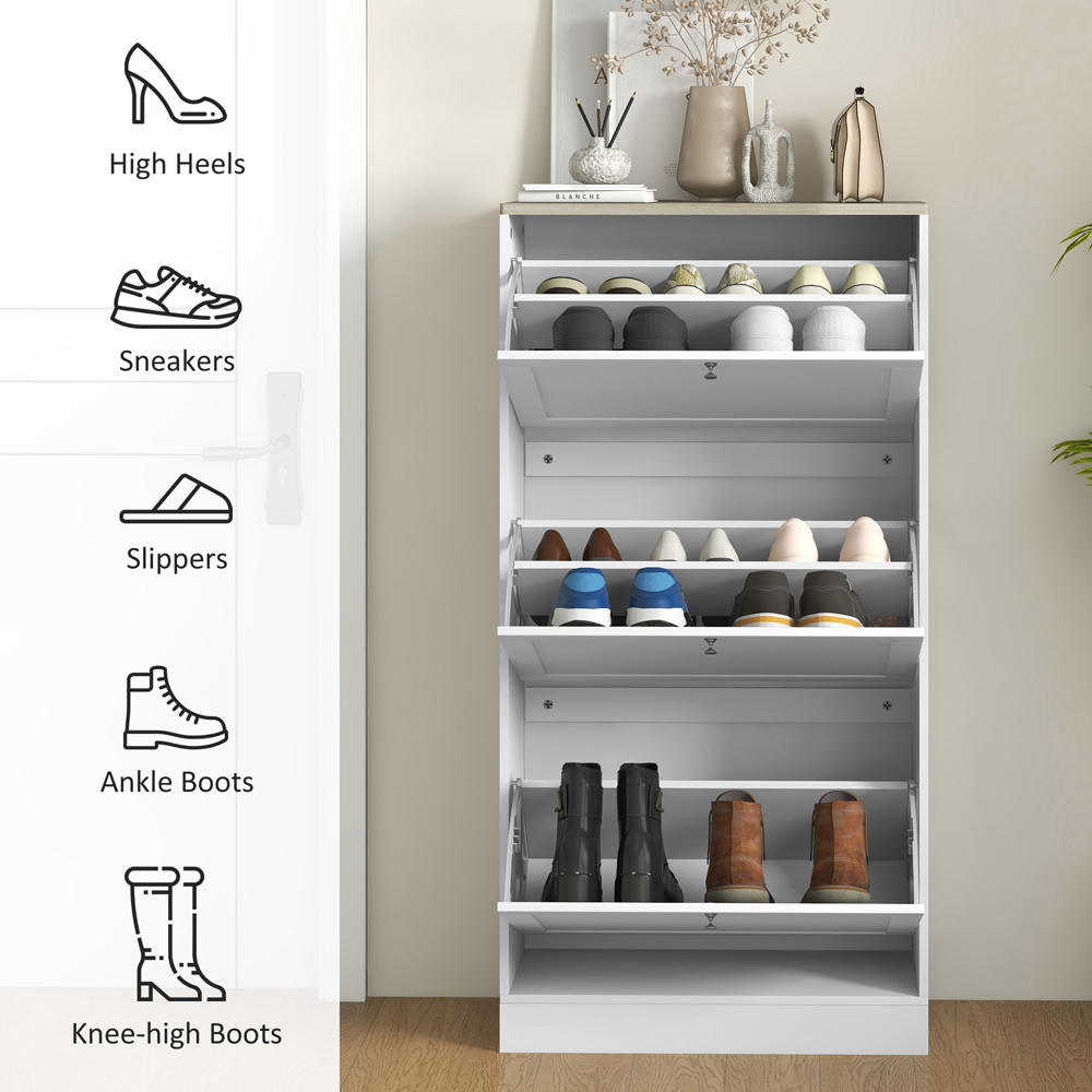 Portland 3 Flip Drawer White Narrow Shoe Cabinet Image 6