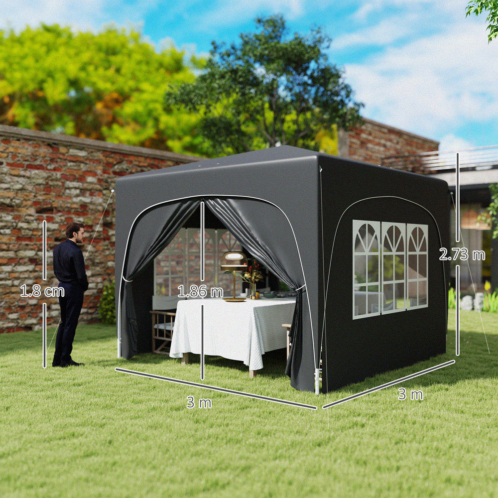 Outsunny 3 x 3m Black UPF50+ Pop Up Gazebo with Sides and Carry Bag Image 7