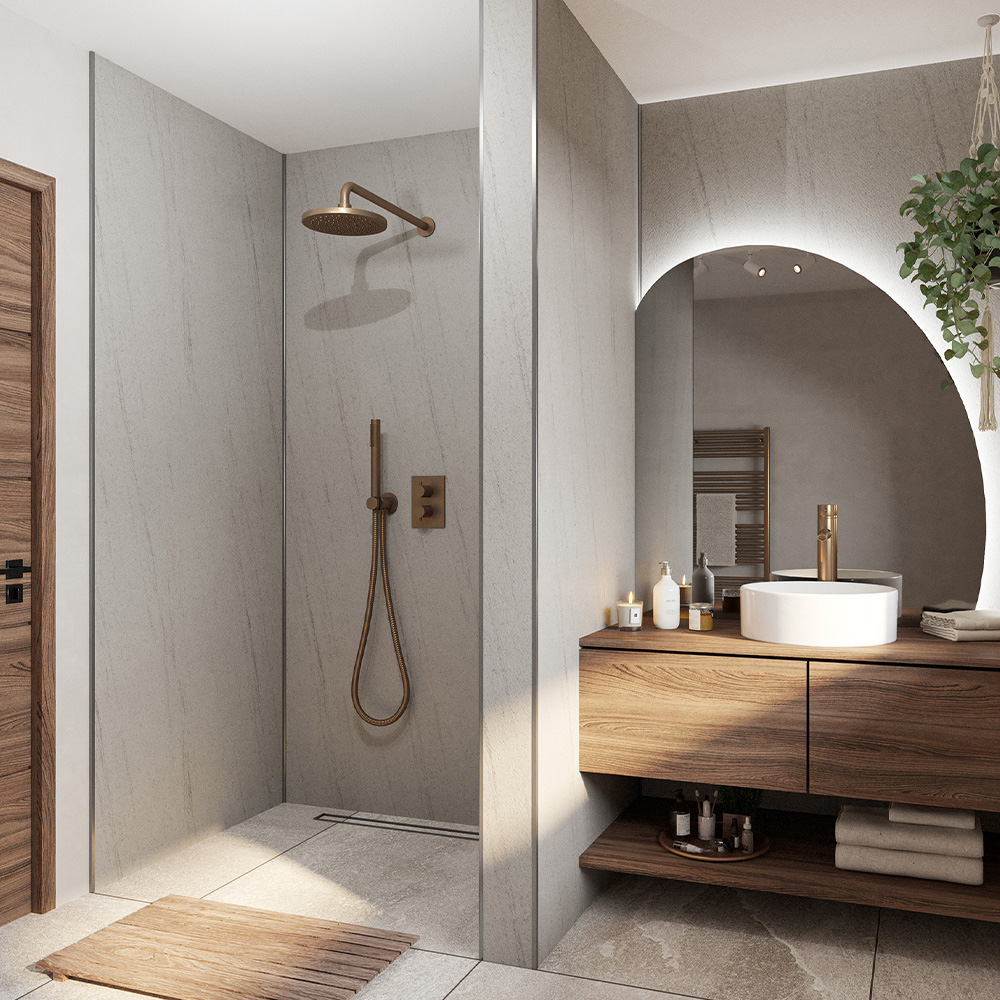 Wetwall Mermaid Concrete Collection Gris Granite Plywood Shower Panel 2420 x 1210mm Image 1