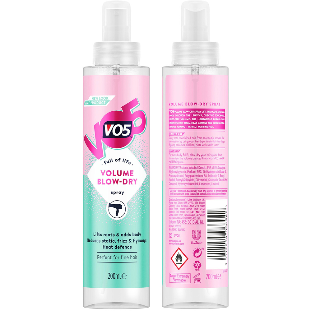 VO5 Volume Heat Activation Blow-Dry Hair Spray 200ml 6 Pack Image 3