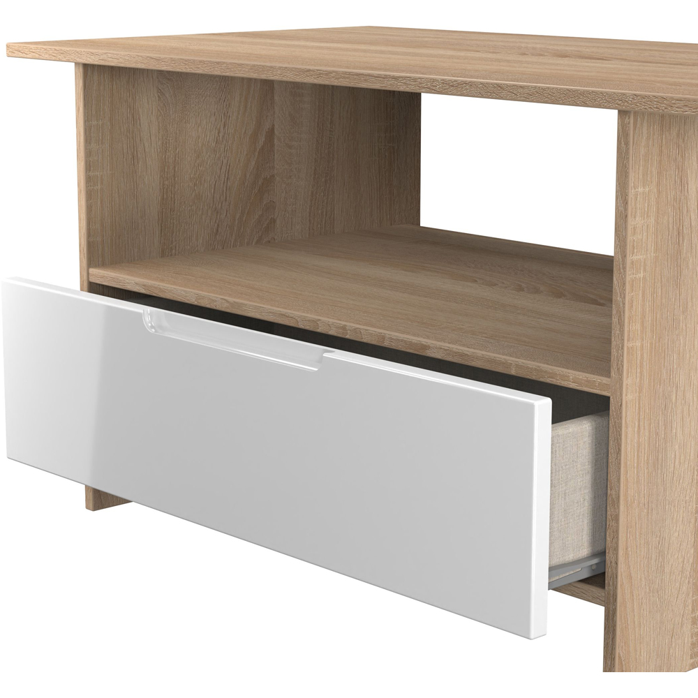 Crowndale Milan Single Drawer Single Shelf White Gloss and Bardolino Oak Coffee Table Ready Assembled Image 7