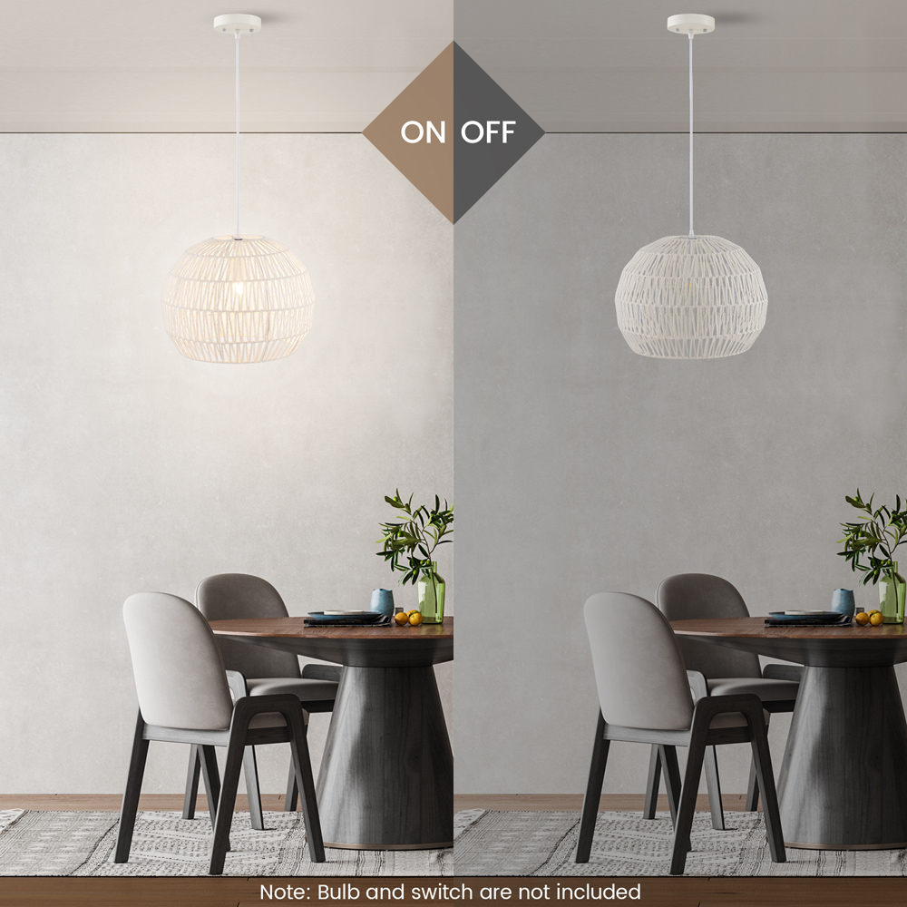 Costway Beige Adjustable Round Paper Pendant Ceiling Light Image 6