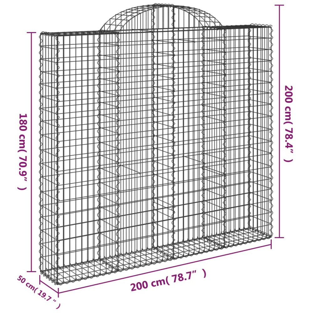 vidaXL Silver Galvanised Iron Arched Gabion Basket 200 x 50 x 180/200cm 6 Pack Image 5