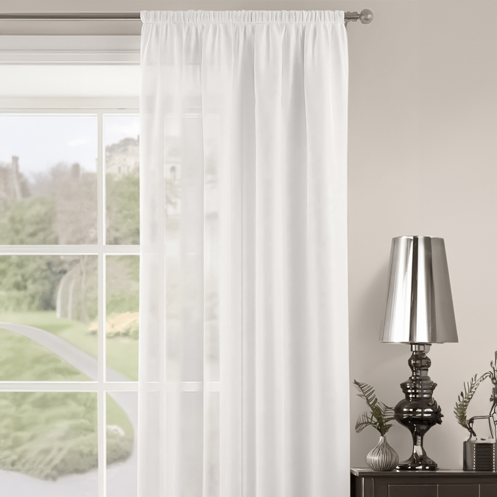 Velosso Riva Plain White Slot Top Voile Panel Curtain 150 x 137cm Image 2