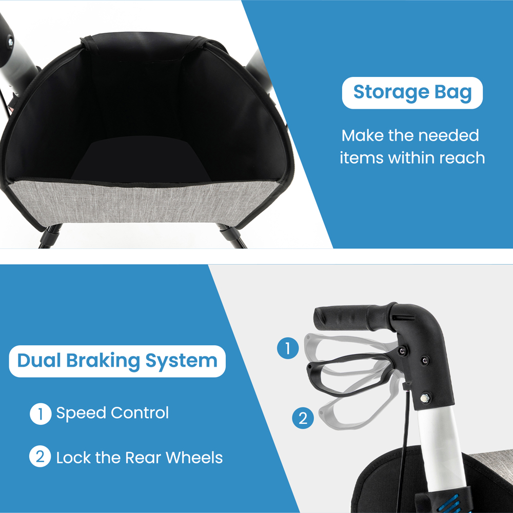 Costway Blue Folding Aluminium Rolling Walker with Zippered Storage Bag Image 8