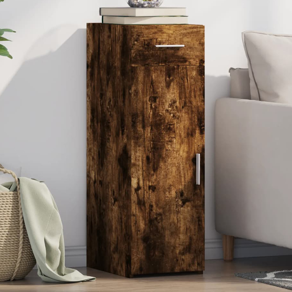 vidaXL Single Door Single Drawer Smoked Oak Sideboard Image 1