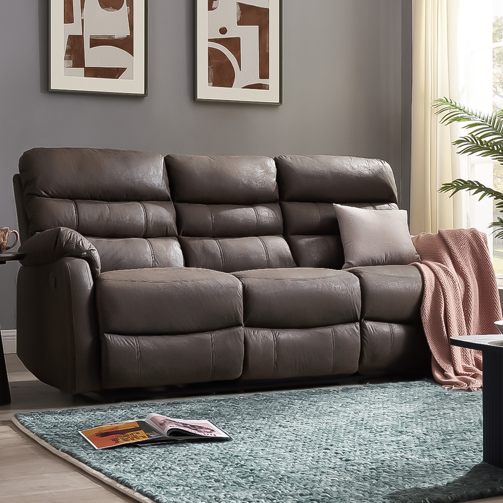 Home Detail Maxwell 3 Seater Brown Air Leather Manual Recliner Sofa Image 1