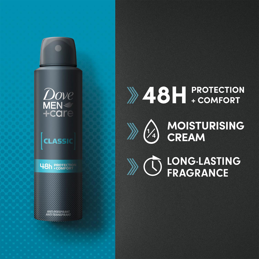 Dove Men+ Care Classic Sweat Protection Anti-Perspirant Deo 150ml 24 Pack Image 5