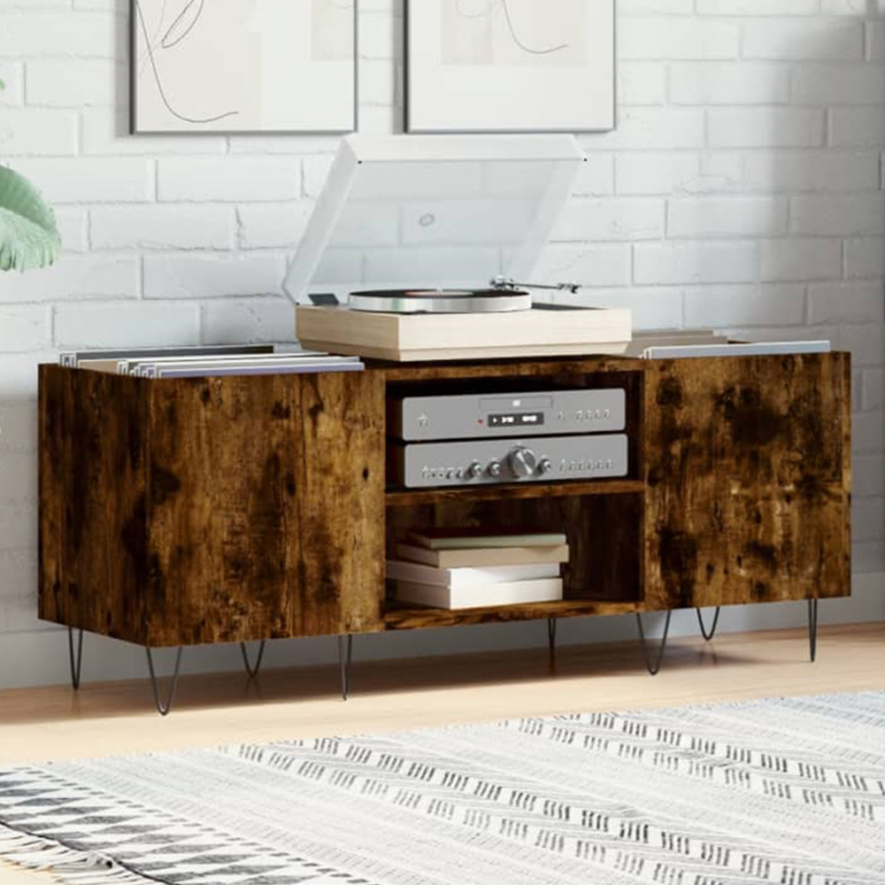 vidaXL 2 Shelf Smoked Oak Record Cabinet Image 1