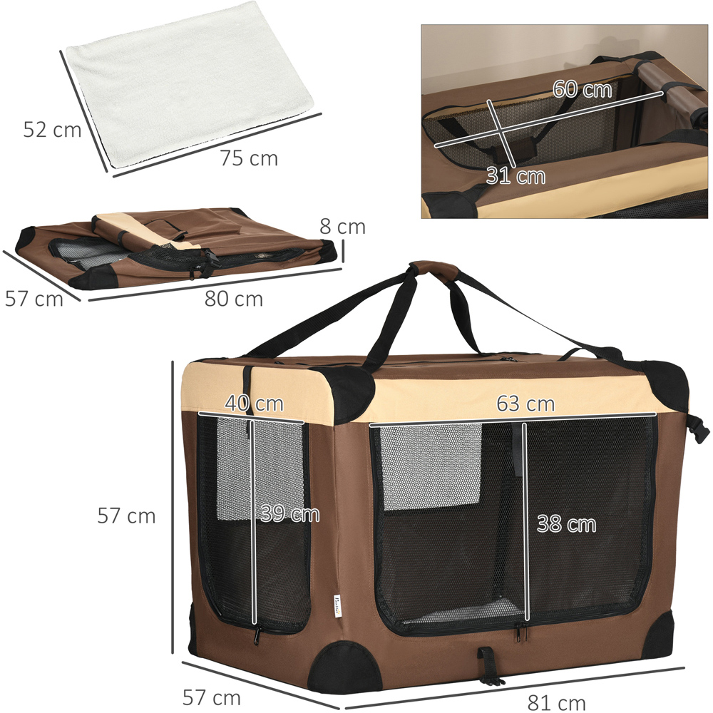 PawHut Brown Foldable Medium Dog Pet Carrier with Cushion Image 6