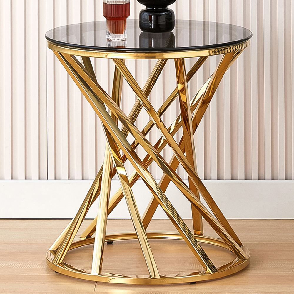Comfy Living Gold Round Tinted Glass Side Table Image 1
