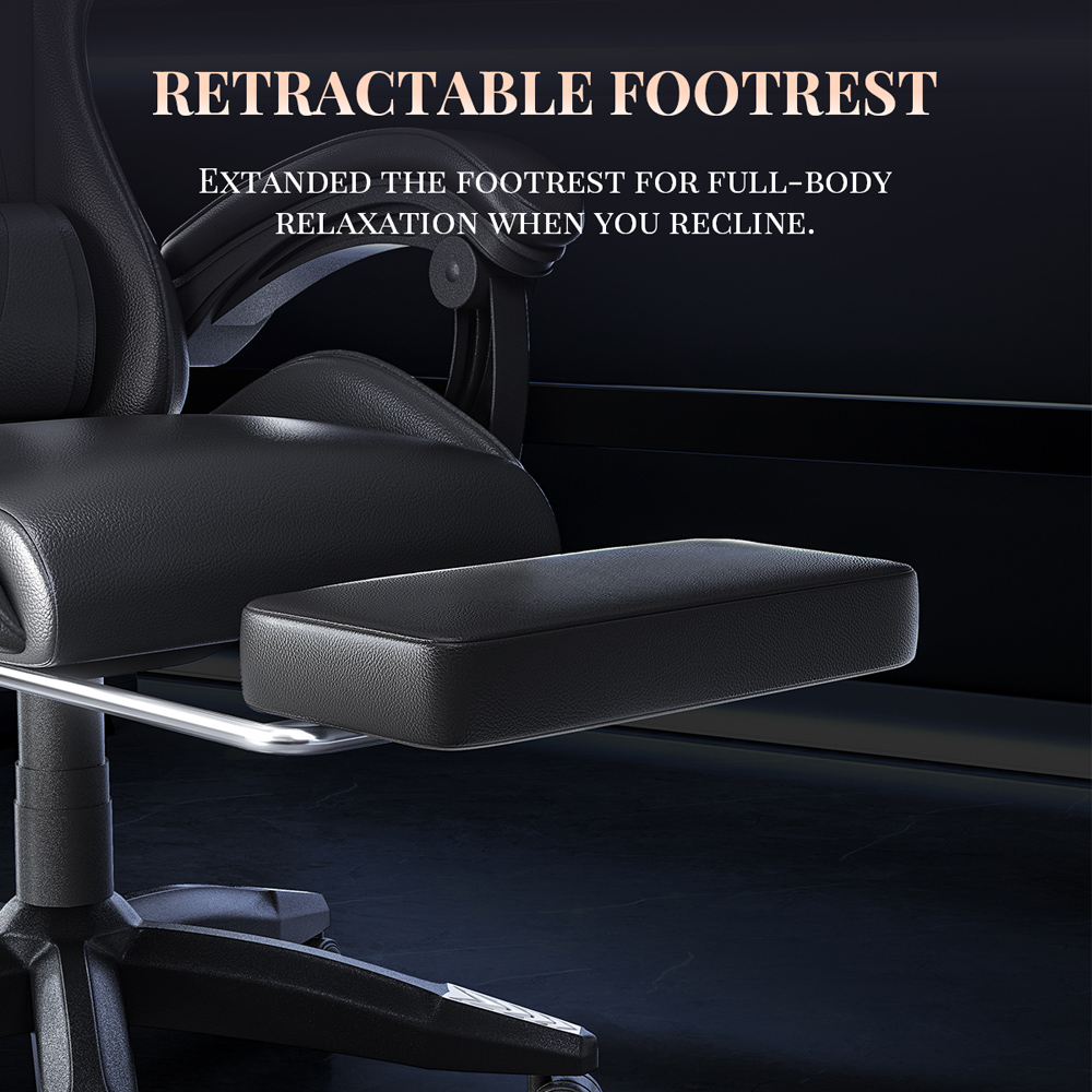 Rattrix Black Reclining Gaming Chair with Massage Lumbar Cushion and Footrest Image 4