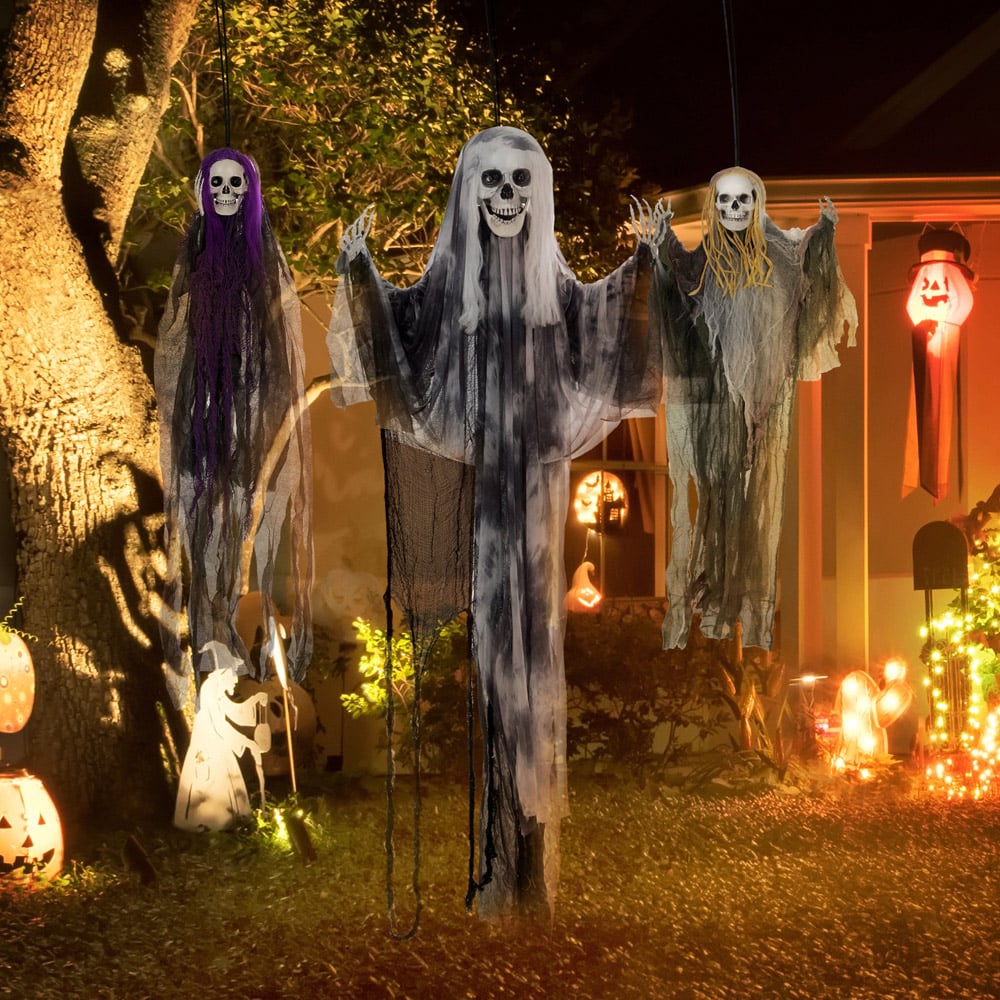 HOMCOM Hanging Skeleton Flying Ghost Halloween Decoration 3 Pack Image 7