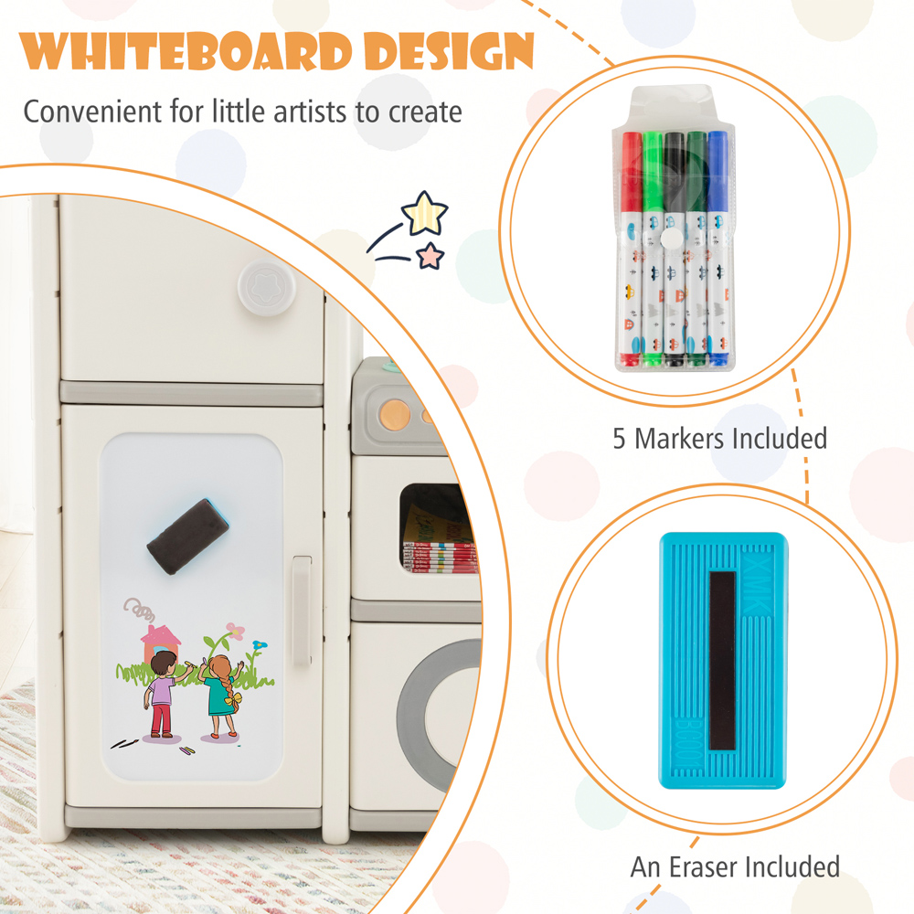 Costway Beige Kids Toy Storage Organiser with Magnetic Whiteboard Removable Sink and Faucet Image 3
