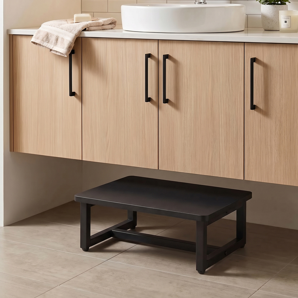 Living and Home Black Rustic Wood Grain Step Stool Image 7