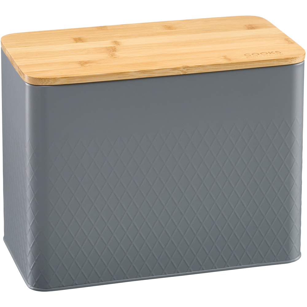 Cooks Professional Dark Grey Diamond Pattern Bread Bin with Linen Bag and Bamboo Lid Image 3