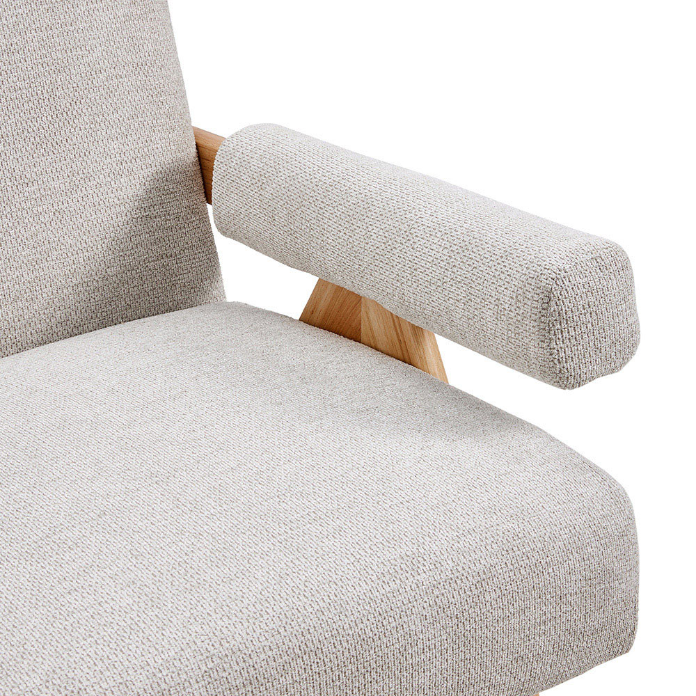 Living and Home Beige Linen Upholstered Wooden Armchair Image 6