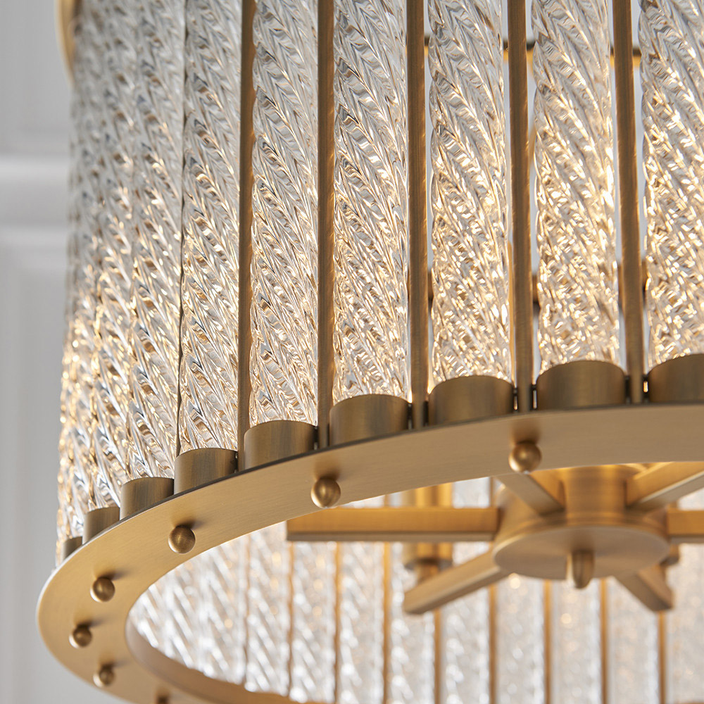 Merano Naples Matt Gold Ribbed Glass Pendant Light Image 3