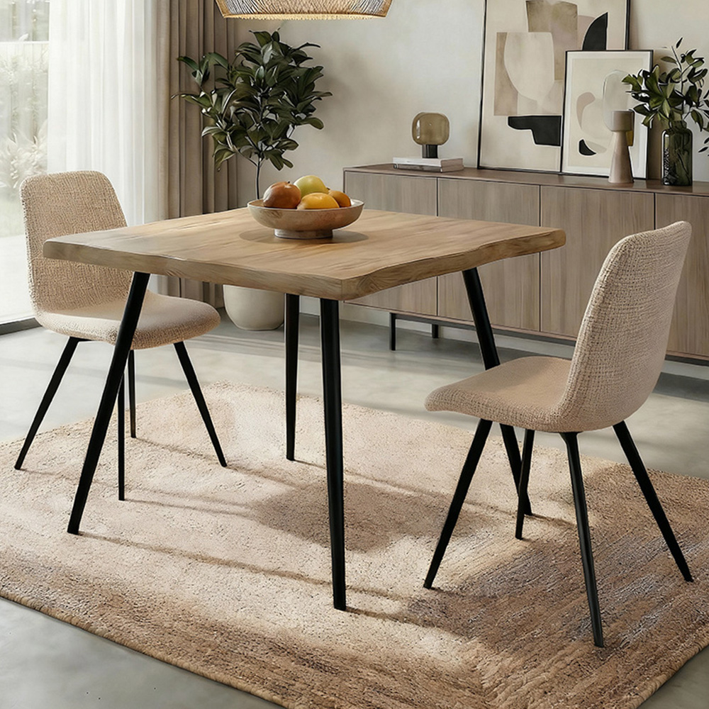 Home Source Avara and Ashford 2 Seater Square Dining Set Oak Woodgrain Effect and Beige Image 1