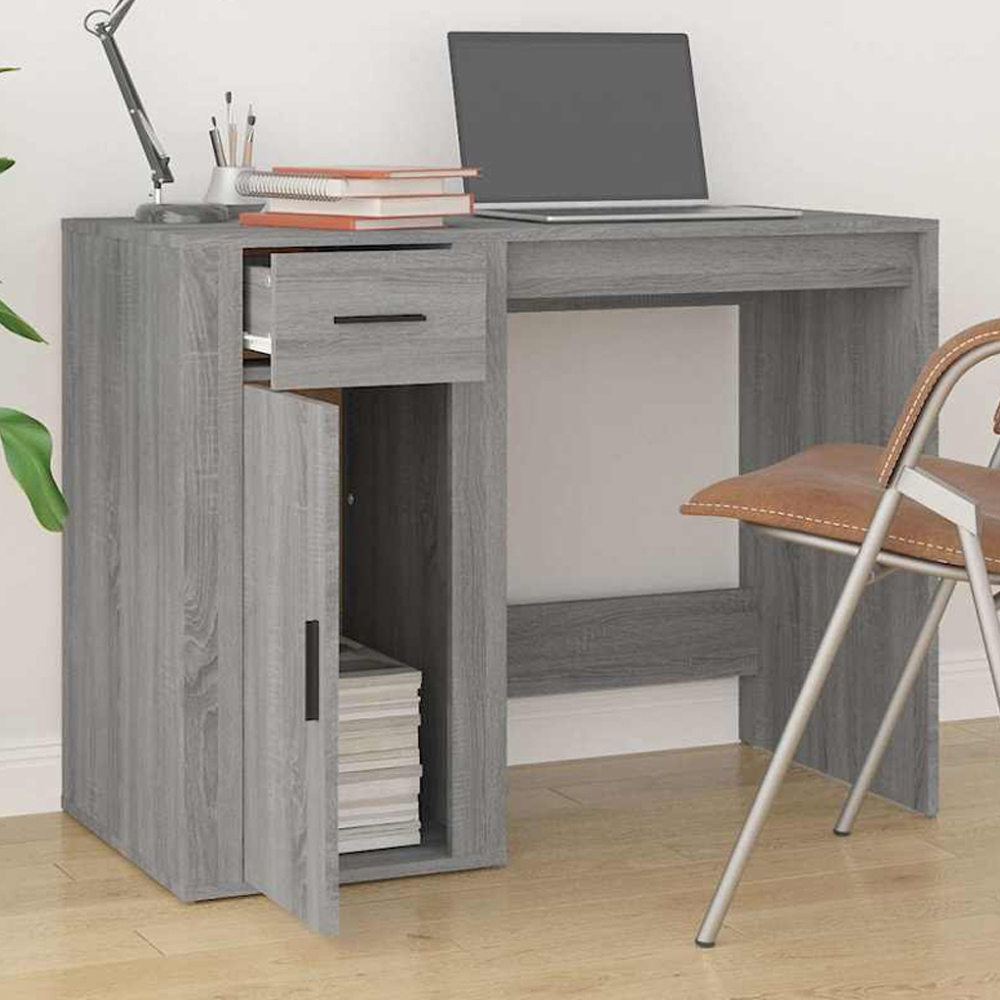 vidaXL Single Door Single Drawer Computer Desk Grey Sonoma Image 1