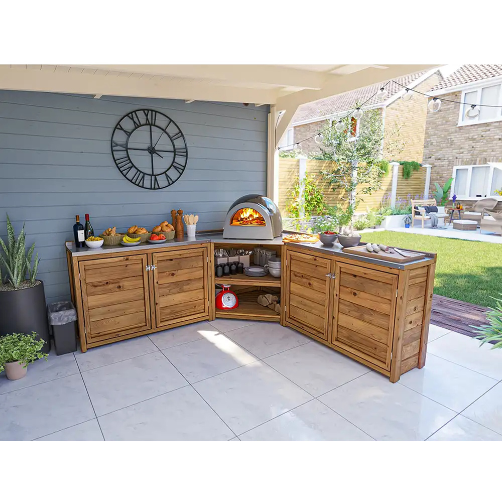 Dunster House 4 Door 2 Shelf Stainless Steel Countertop J-Configuration Garden Kitchen Unit Image 3
