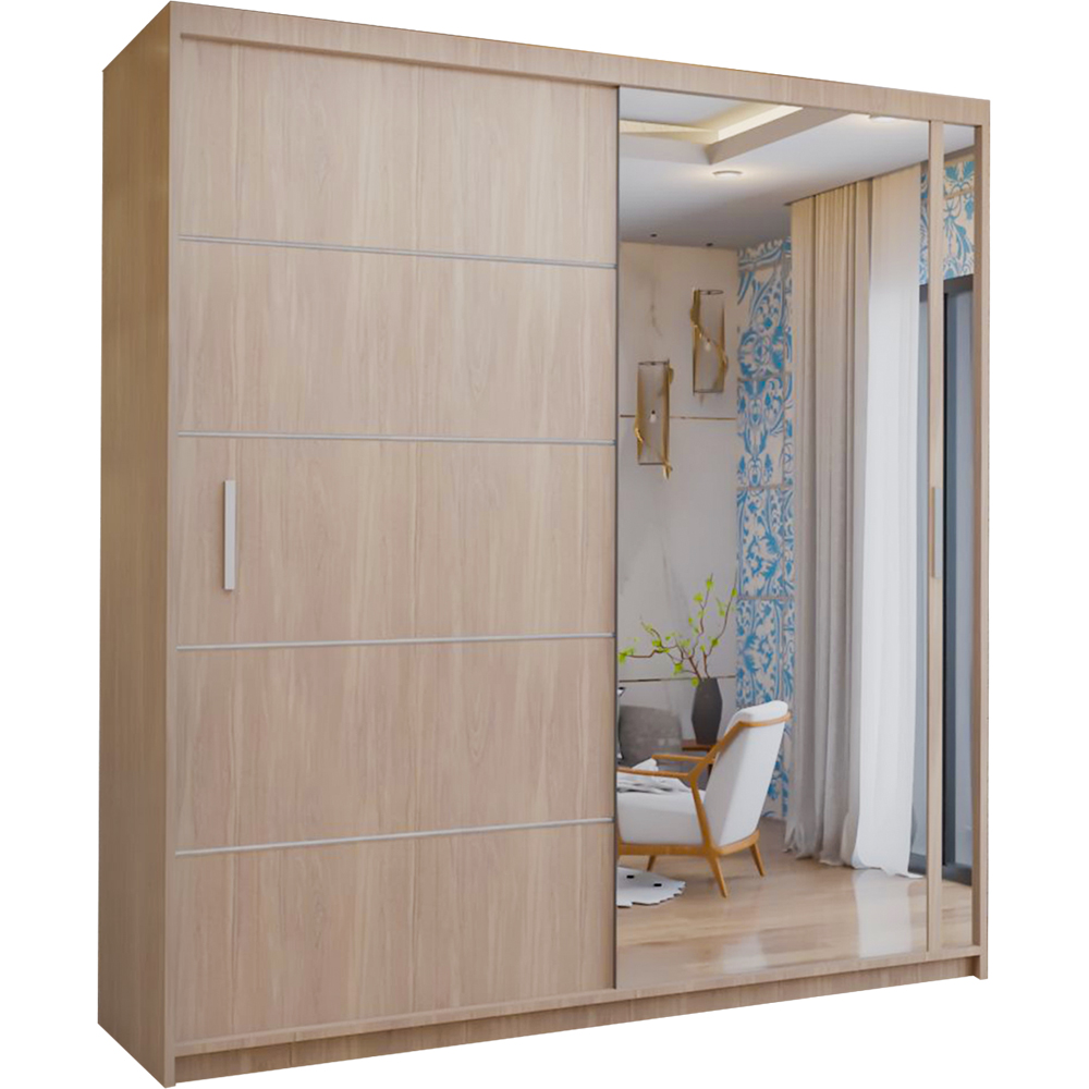 M N Furniture Venece 2 Door Oak Mirrored Sliding Wardrobe 180cm Image 2