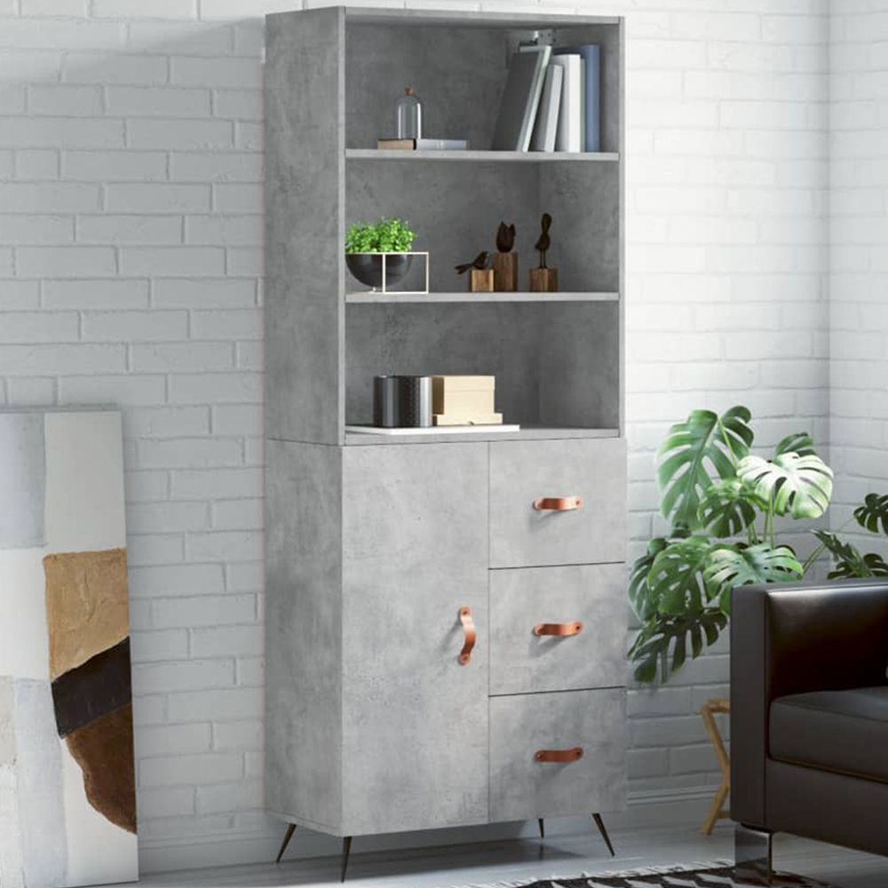 vidaXL Single Door 3 Drawer 3 Shelf Concrete Grey Highboard Image 1