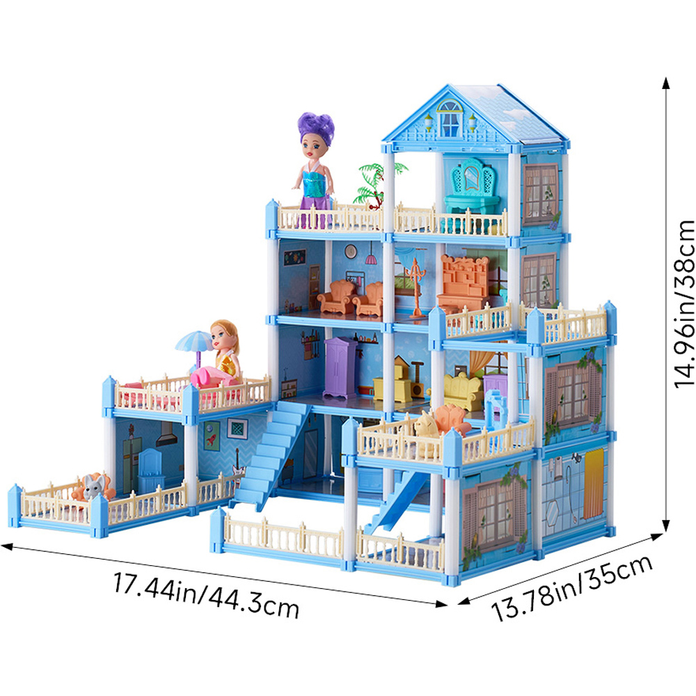 H&O Direct 249 Piece Kids Pink 4 Storey Dollhouse Playset with Furniture Image 6