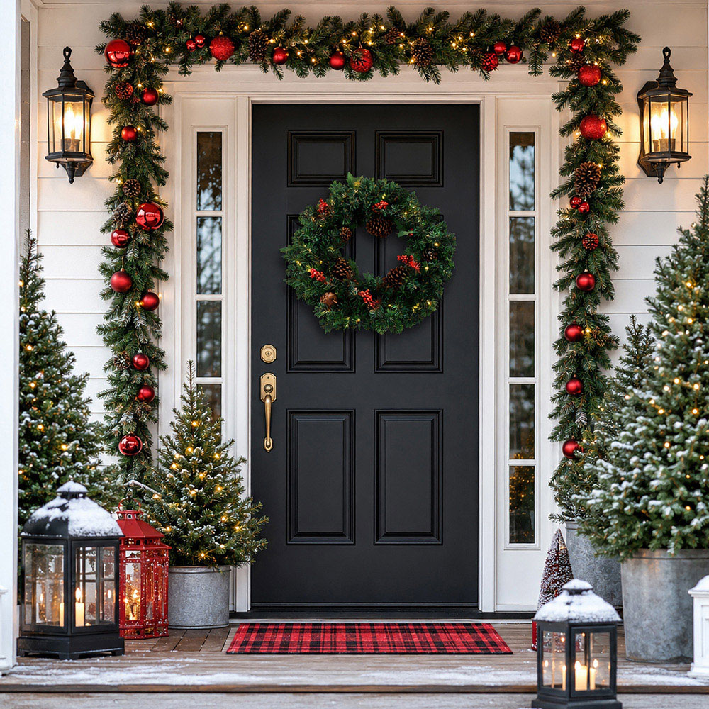 Abrihome 35 Warm White LED Artificial Cypress Christmas Wreath with Tips Pinecones and Berries 50cm Image 8