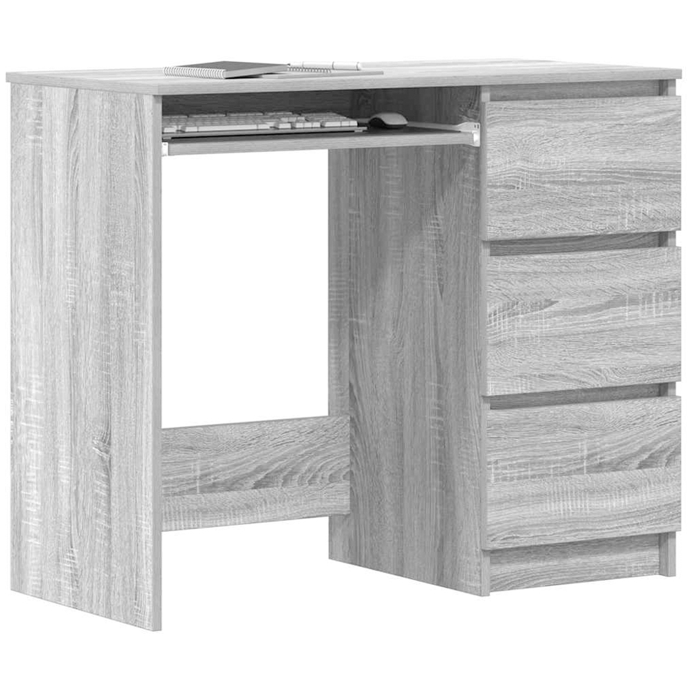 vidaXL 3 Drawer Computer Desk with Keyboard Tray Grey Sonoma Image 3