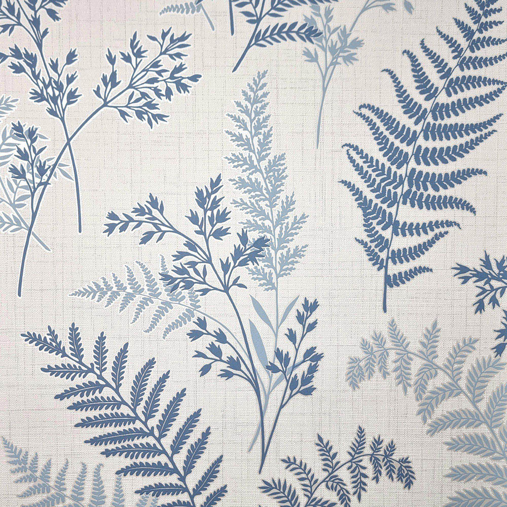 Fine Décor Fern Textured Linen Fabric Effect Blue Wallpaper Image 1