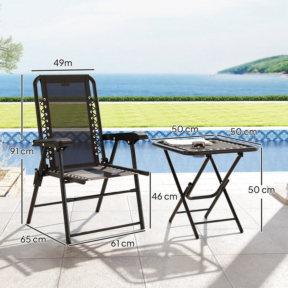 Outsunny 2 Seater Foldable Garden Bistro Set with Cup Holders Black Image 8