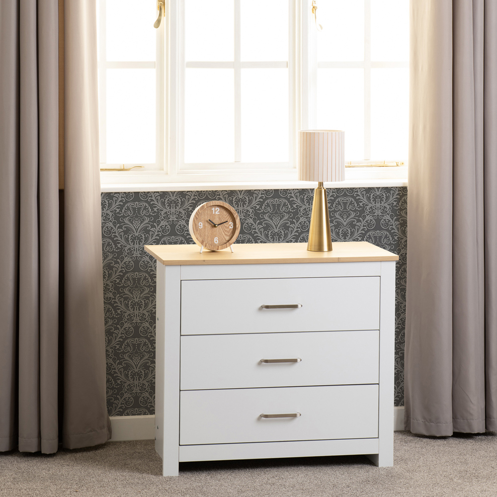 Seconique Portland 3 Drawer White and Oak Effect Chest of Drawers Image 9