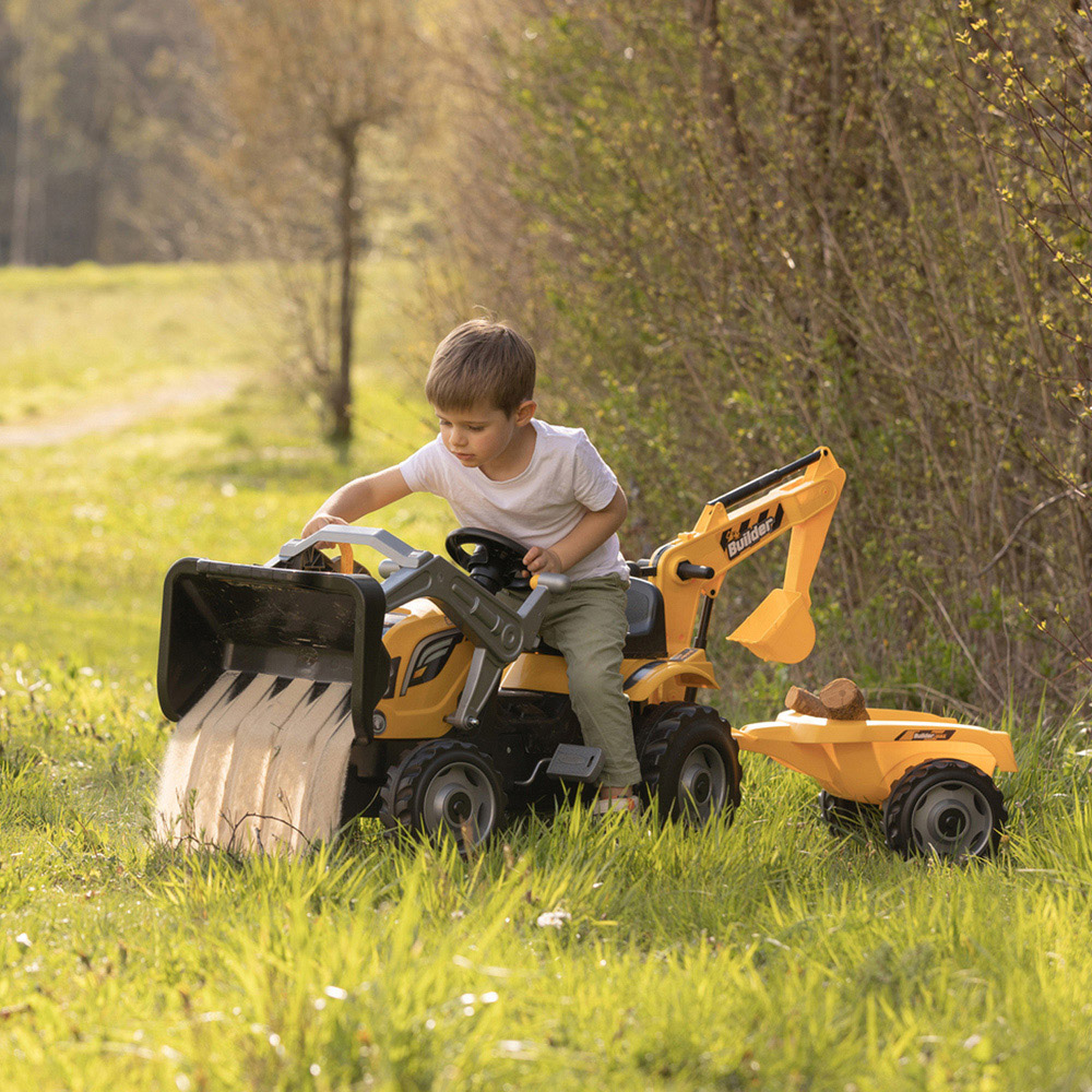 Smoby Builder Kids Yellow Ride On Maxx Tractor and Trailer Image 2
