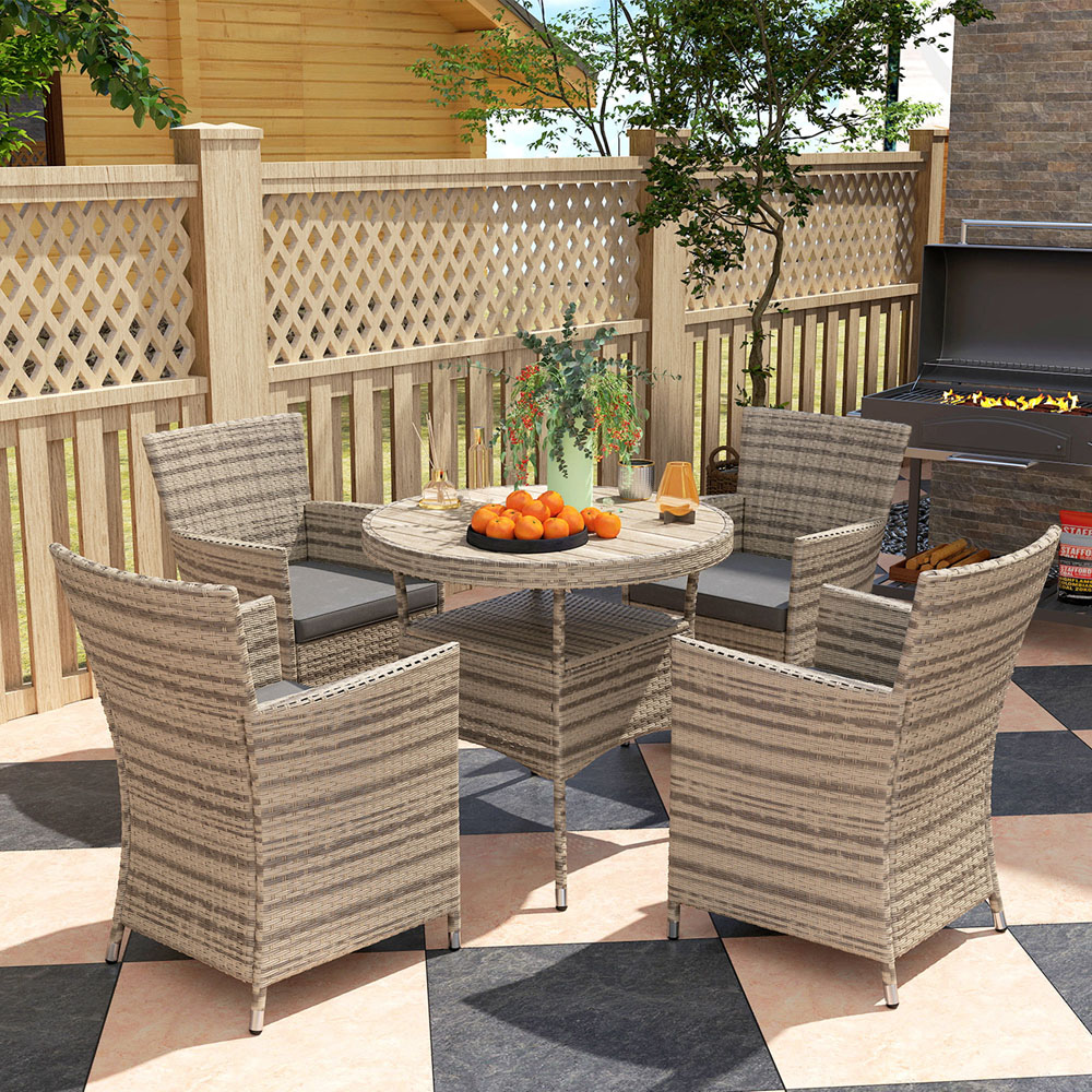 Outsunny 4 Seater Grey Rattan Patio Dining Set with Cushions Image 3