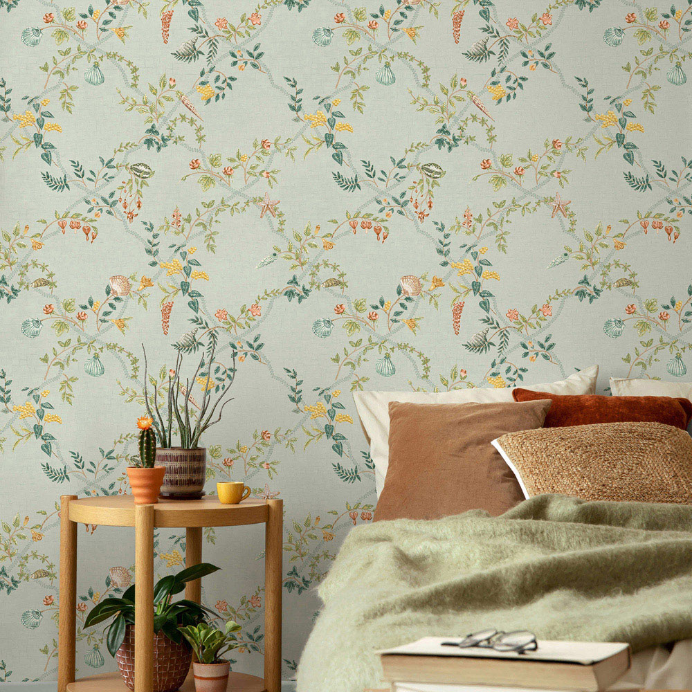 Holden Decor Shell Trellis Duck Egg Blue Wallpaper Image 3