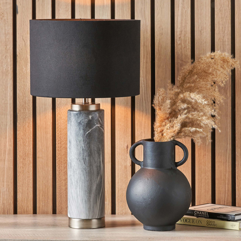Pacific Lifestyle Carrara Grey Marble Effect Ceramic Tall Table Lamp Image 2