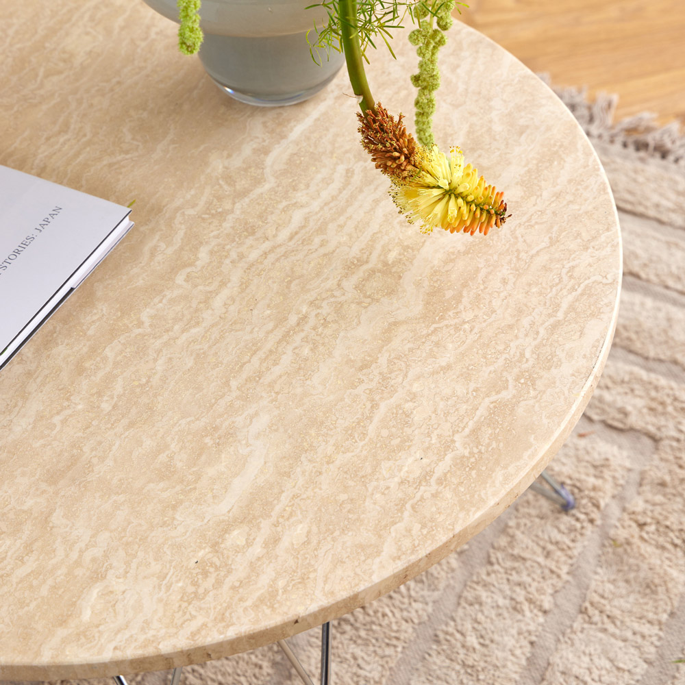 Florence Prunus Matt Beige Round Coffee Table with Chrome Steel Base Image 6