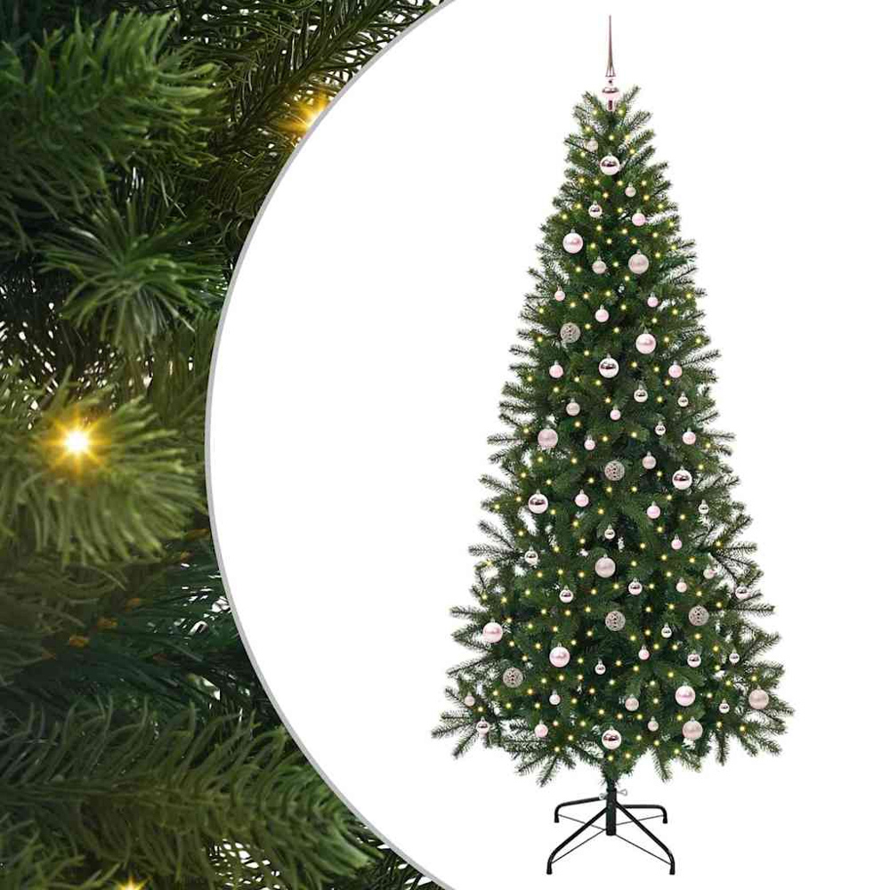 vidaXL Pre-Lit Pink Baubles Green Artificial Christmas Tree 8ft Image 2