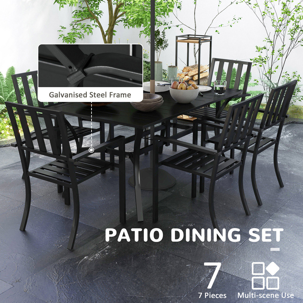 Outsunny 6 Seater Garden Dining Table Set Black Image 6