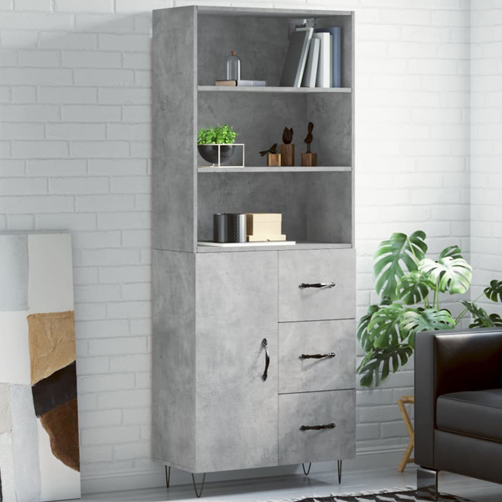 vidaXL Single Door 3 Drawer 3 Shelf Grey Sonoma Tall Highboard Image 1