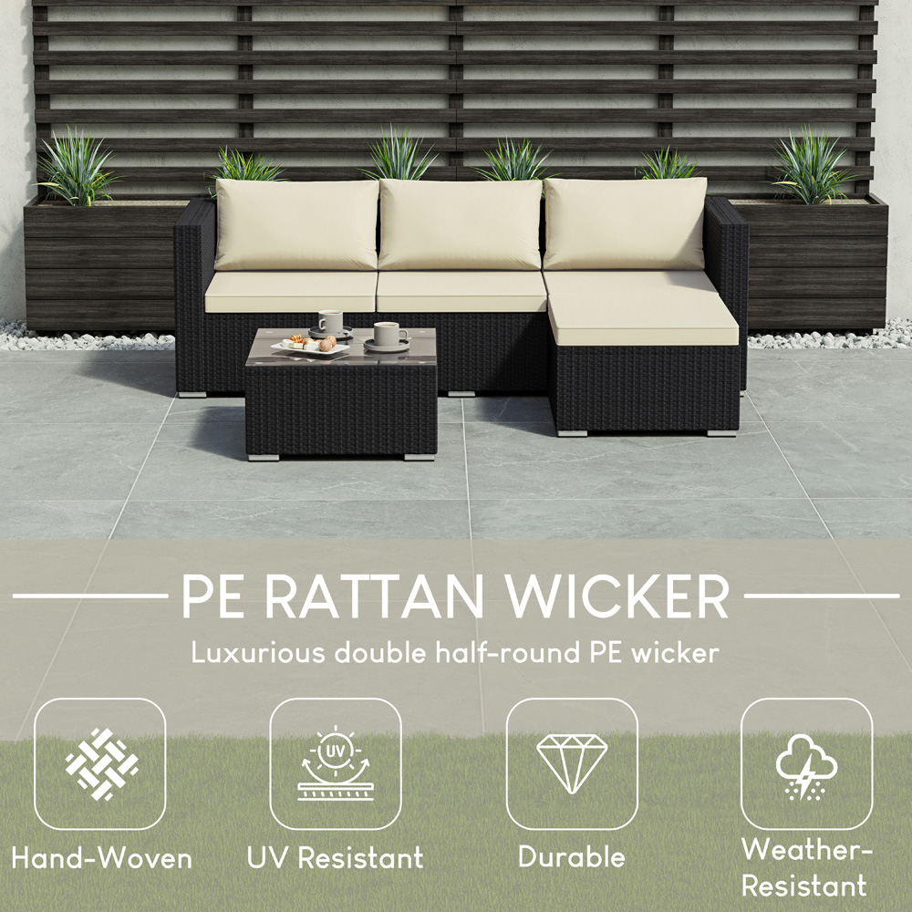 GARDEN VIDA Hampton 4 Seater Black PE Rattan Garden Corner Lounge Set with Cover Image 4