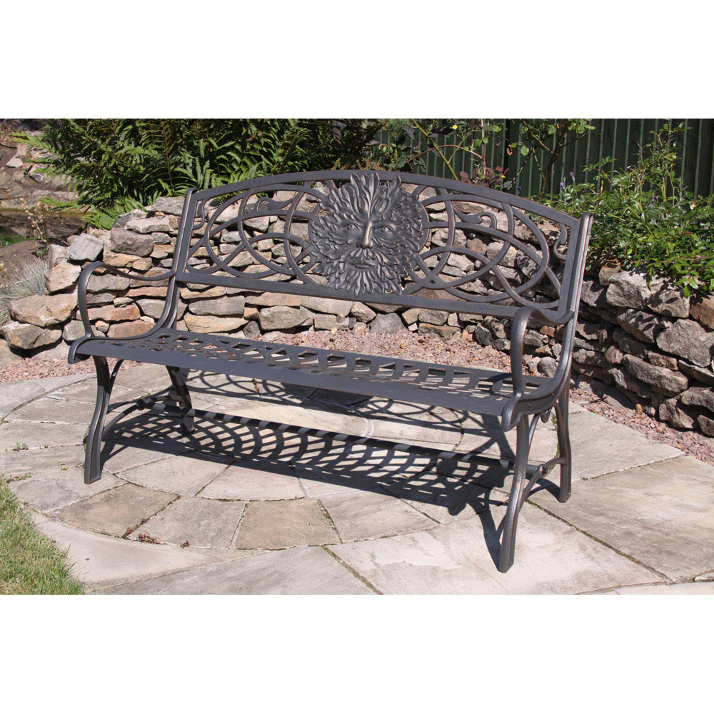 Gardeco 2 Seater Greenman Motif Black and Bronze Patina Cast Iron Bench Image 4