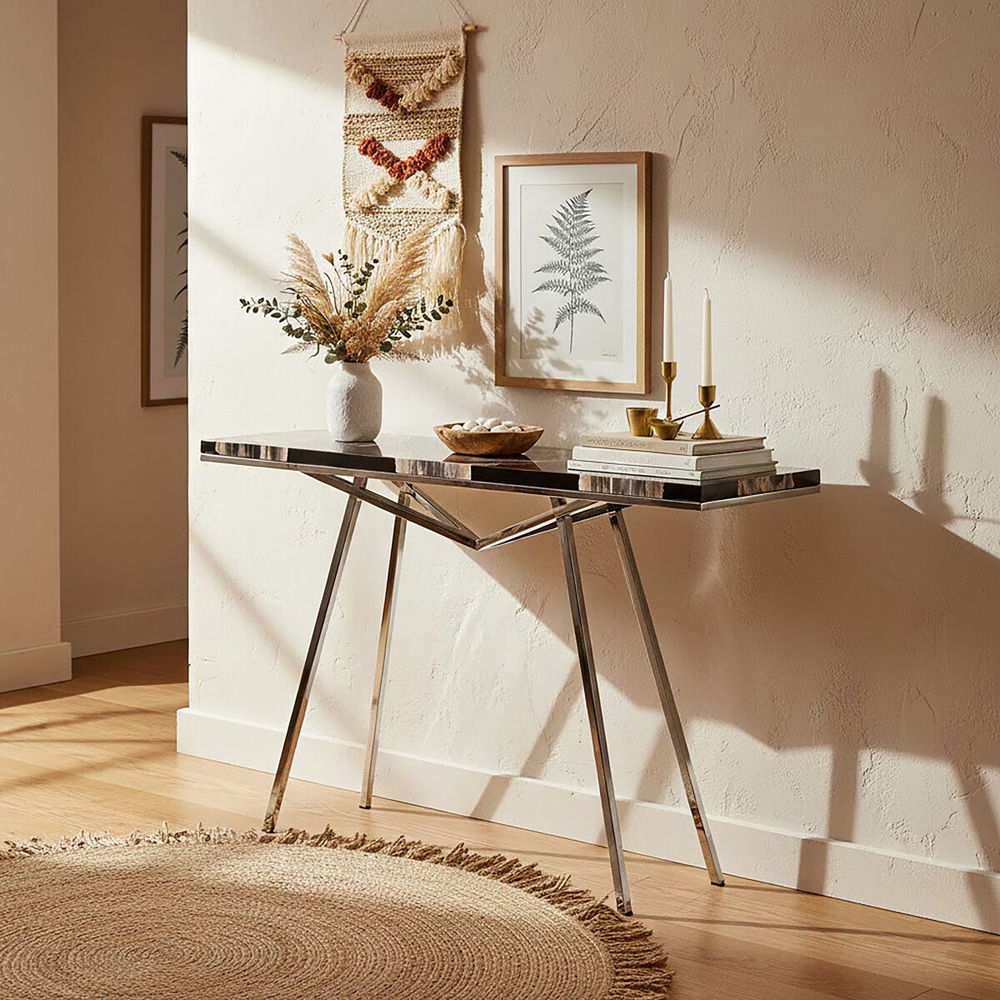 Premier Housewares Relic Black Resin Console Table with Silver Legs Image 2