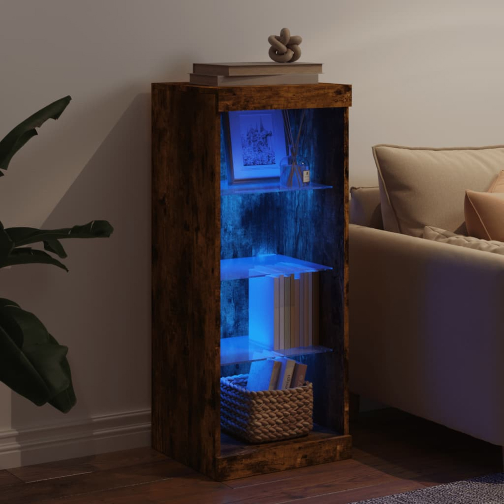 vidaXL 4 Shelf Smoked Oak LED Sideboard Image 9