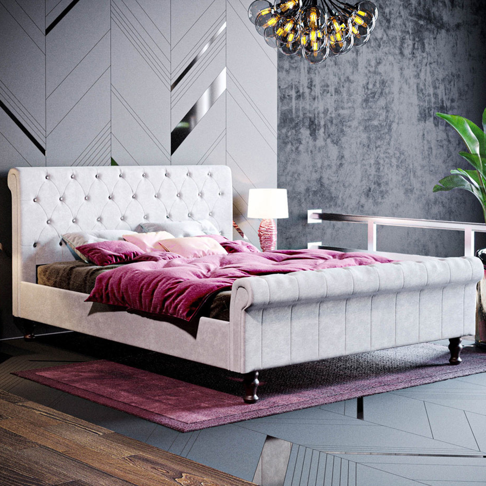 VIDA DESIGNS Violetta King Size Light Grey Velvet Bed Frame Image 1