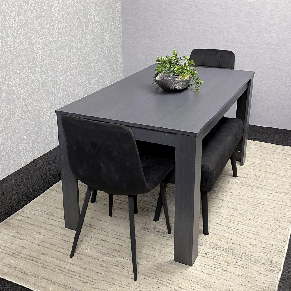 Kosy Koala Arrow Rocco 4 Seater Dining Set with Bench Dark Grey and Black Velvet Image 6