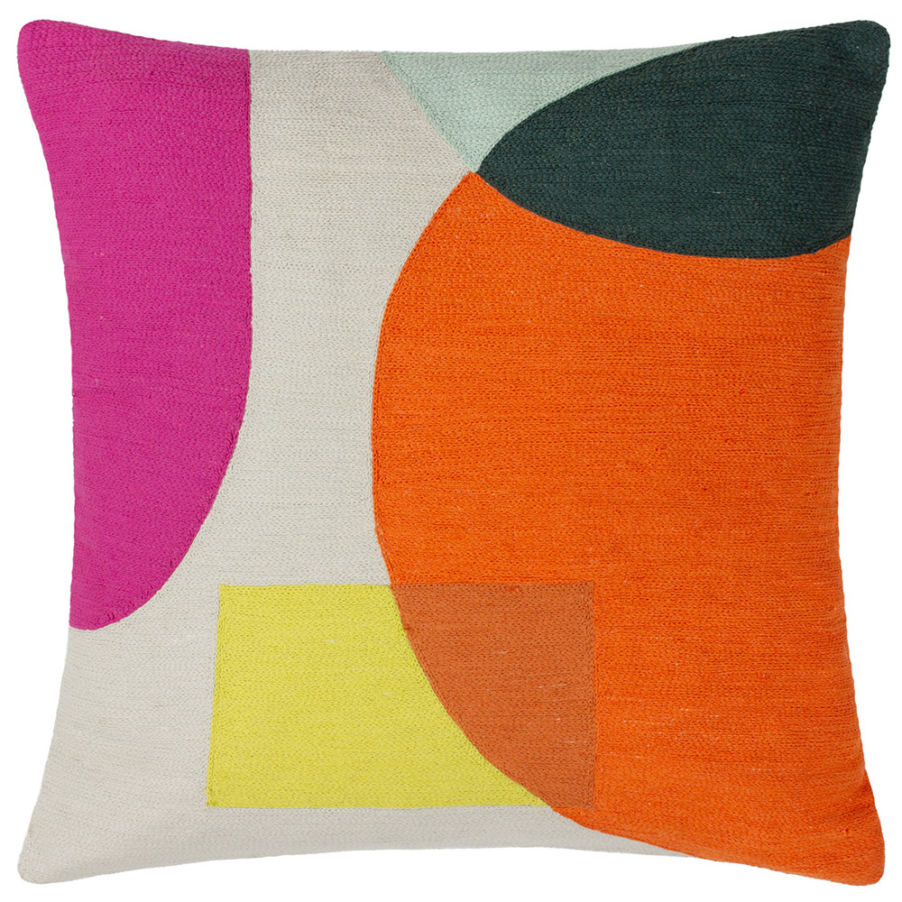 furn. Anjo Natural Multicolour Geometric Crewel Cushion Image 1