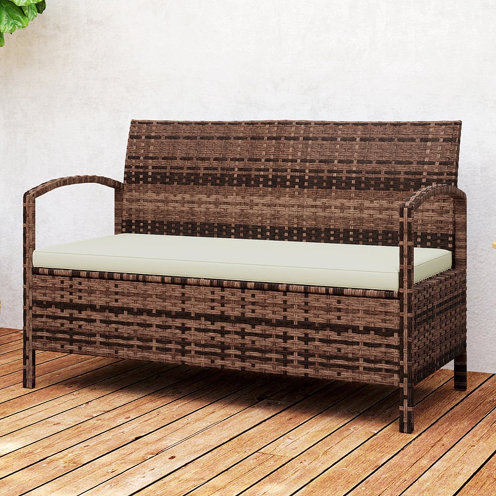Outsunny 2 Seater Brown Rattan Storage Garden Bench Image 1